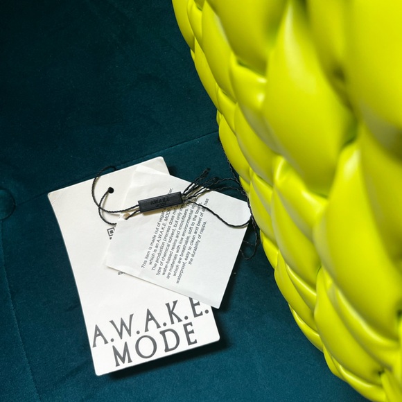 A.W.A.K.E. MODE Lucia Braided Vegan Leather Clutch Yellow Green Neon - Picture 7 of 7